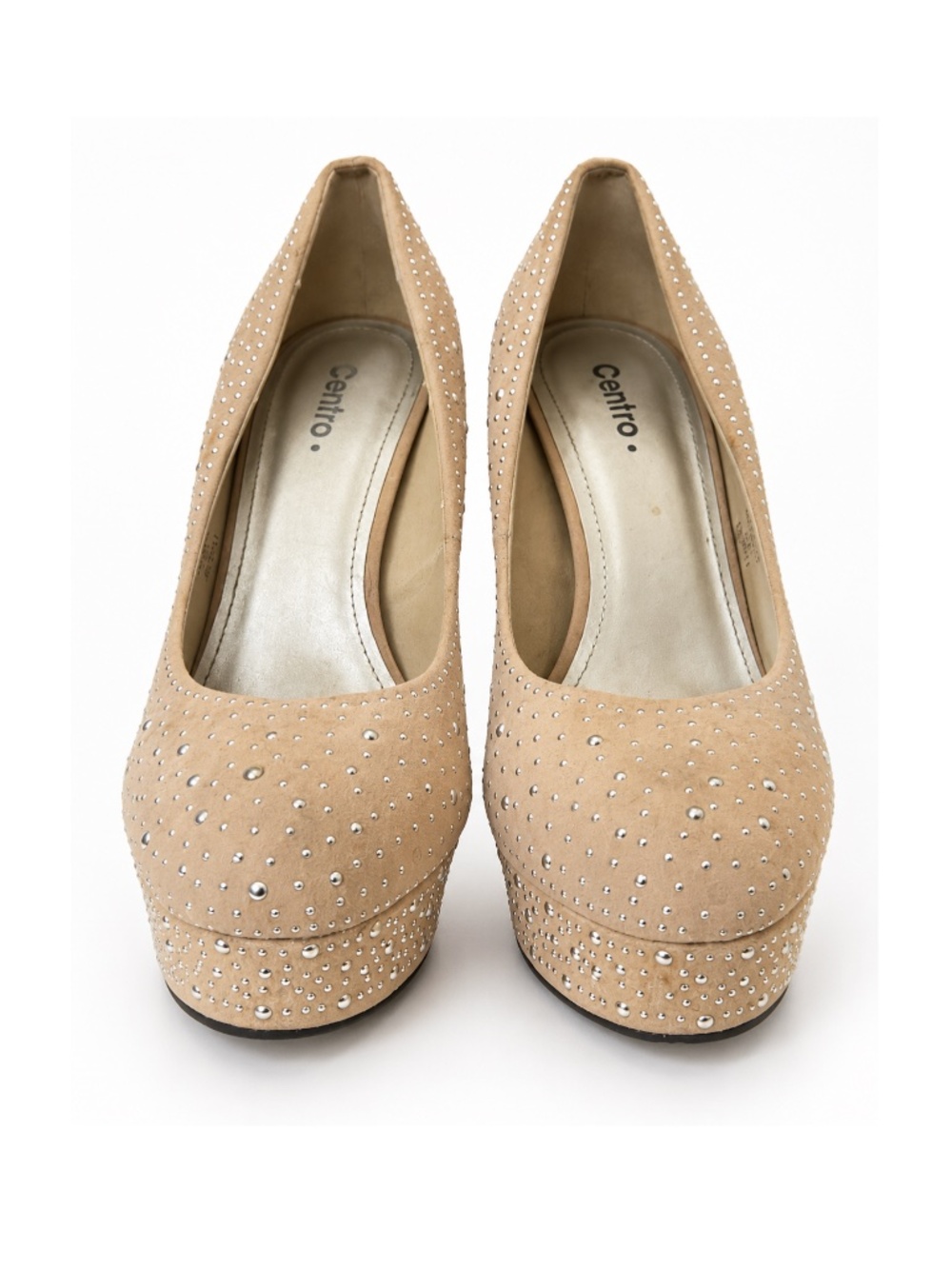 Centro Nude Rhinestone Studded Platform Stiletto Pumps